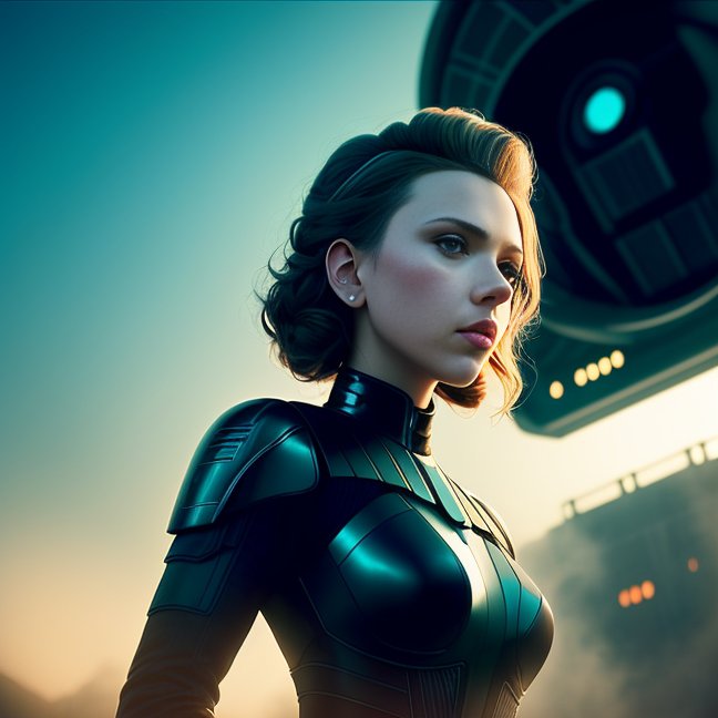 00440 2539135466 Scarlett Johansson marries Darth Vader in front of the Death Star Star Wars style Darth Vader wears a mask natural skin textu